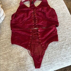 Torrid Red Lace-Up Bra Set